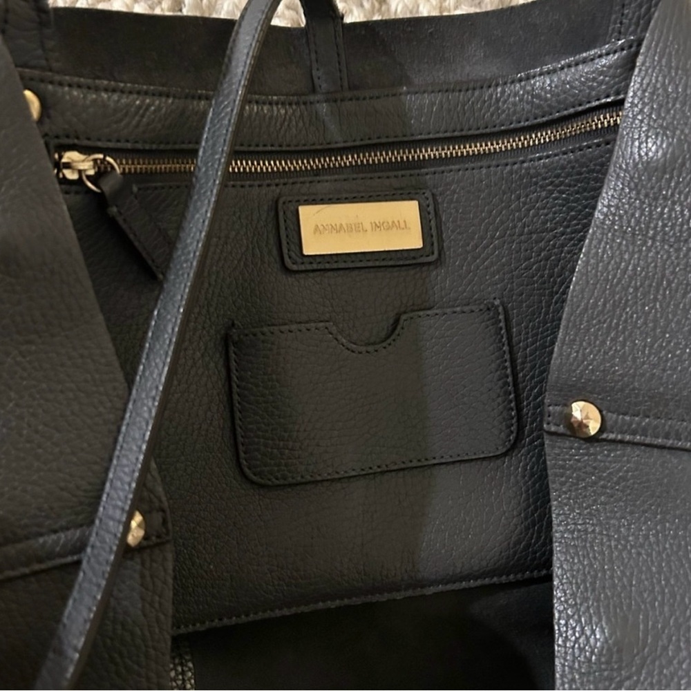 Annabel Ingall Gray Leather Tote Bag structured Shoulder Bag - Picture 8 of 11